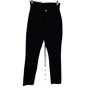 7 For All Mankind Black Denim High Raw Fringe Waist Tapered Leg Y2K Jeans 25